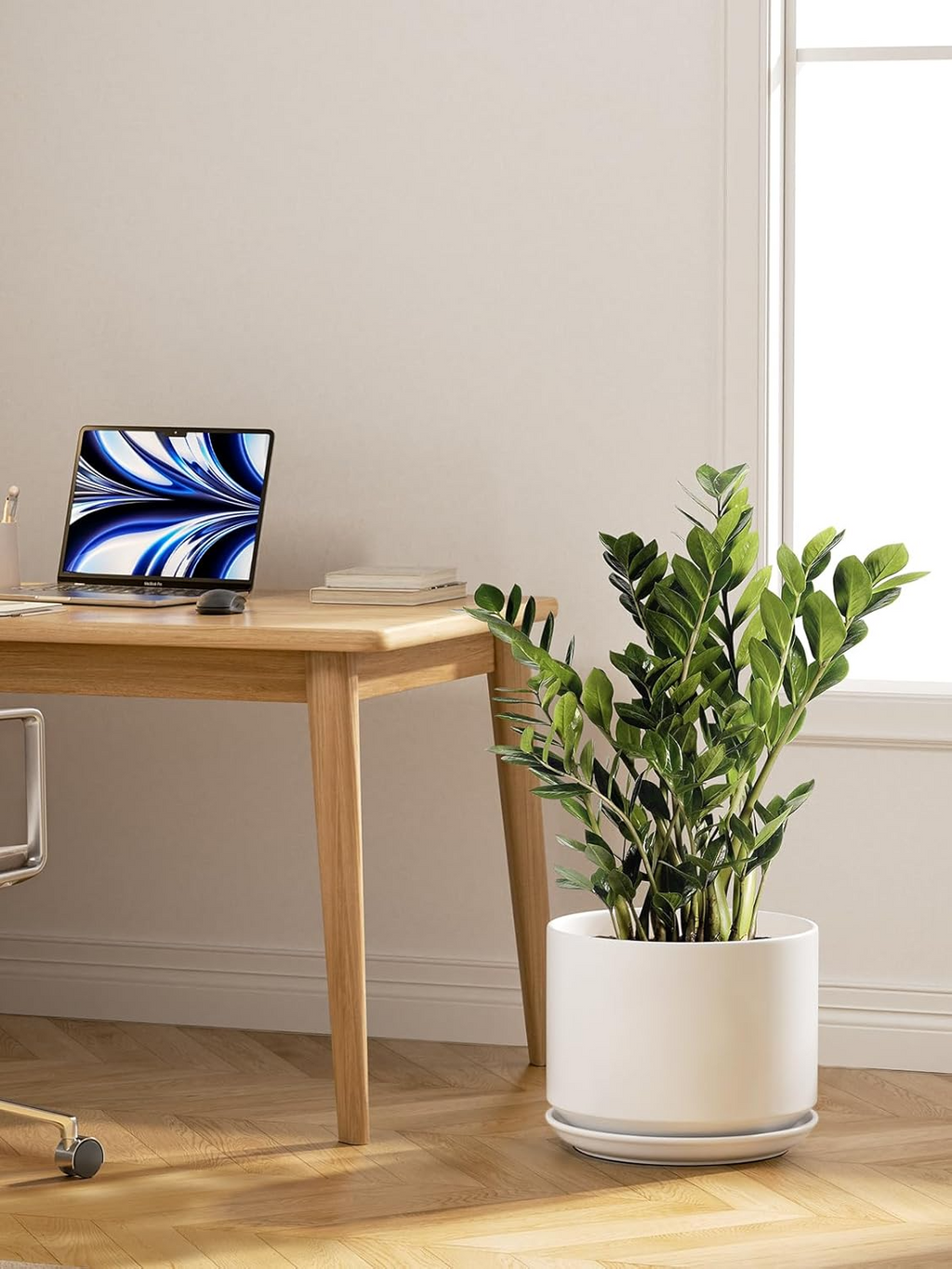 Ceramiczna doniczka 30 cm – z drenażem i podstawką, minimalistyczny design, biała