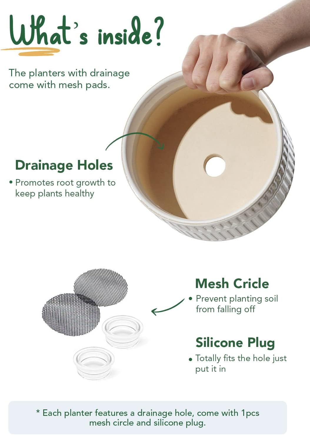 Ceramiczne doniczki 16,5+20 cm – zestaw 2 szt., z drenażem, zaokrąglony design, reaktywna biel