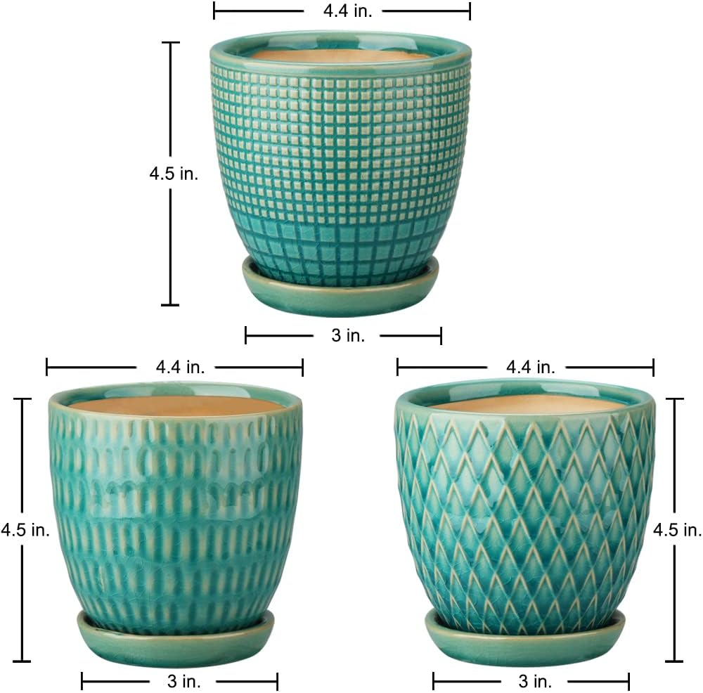 Ceramiczne doniczki okrągłe – zestaw 3 szt., średnica 11,2 cm, z drenażem i spodkiem