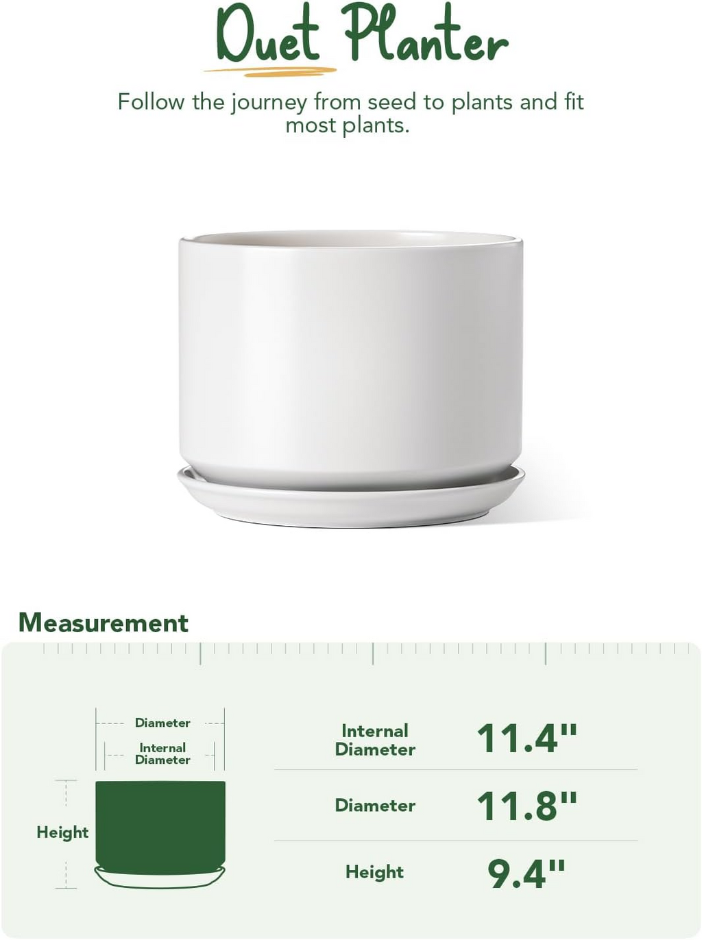 Ceramiczna doniczka 30 cm – z drenażem i podstawką, minimalistyczny design, biała