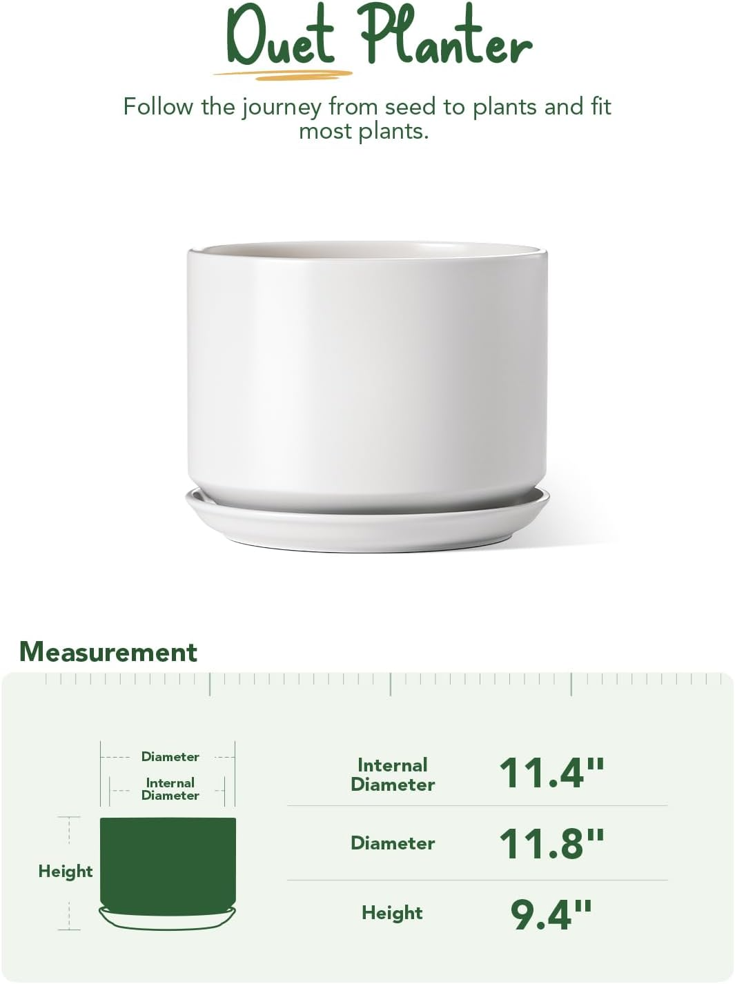Ceramiczna doniczka 30 cm – z drenażem i podstawką, minimalistyczny design, biała