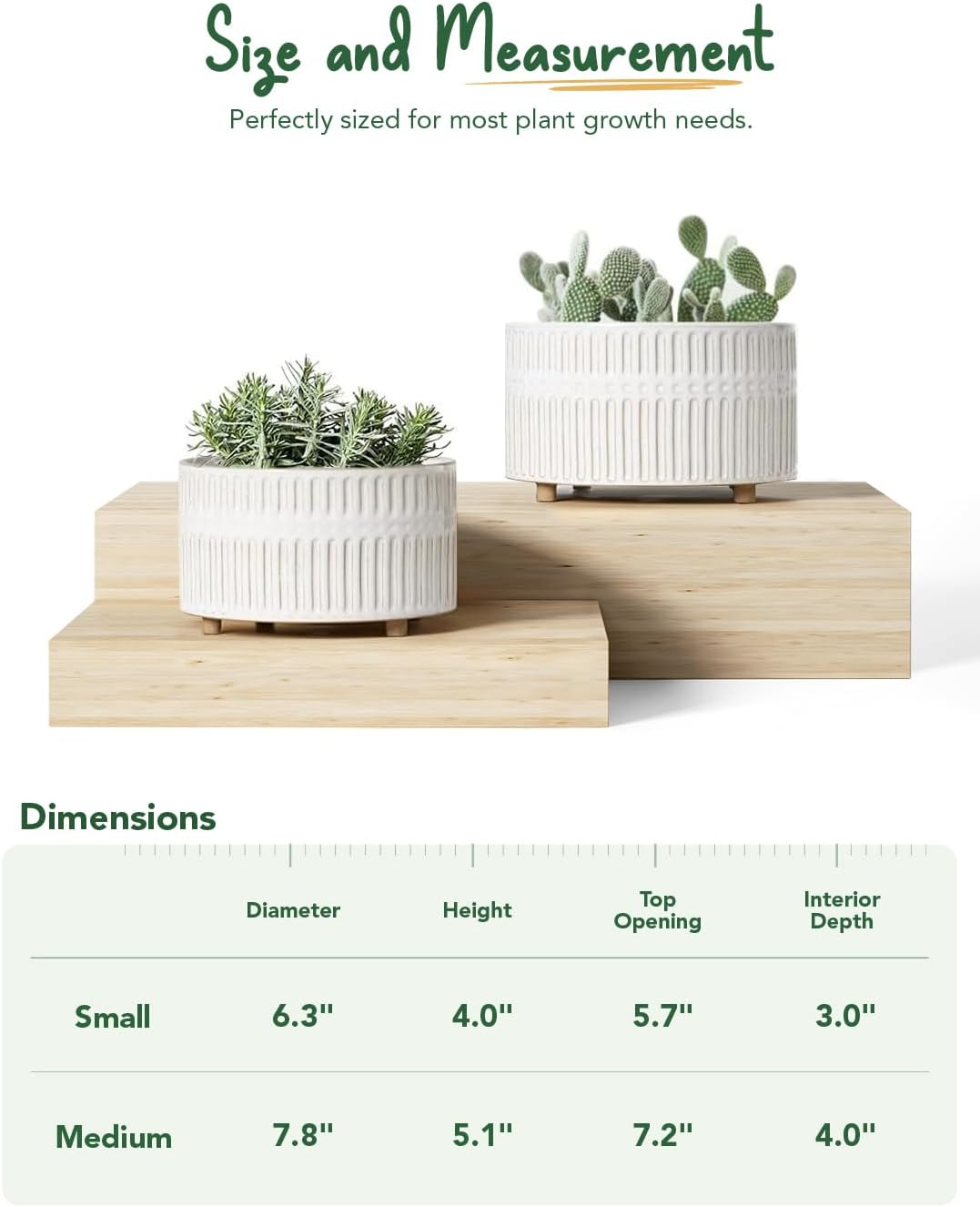 Ceramiczne doniczki 16,5+20 cm – zestaw 2 szt., z drenażem, zaokrąglony design, reaktywna biel