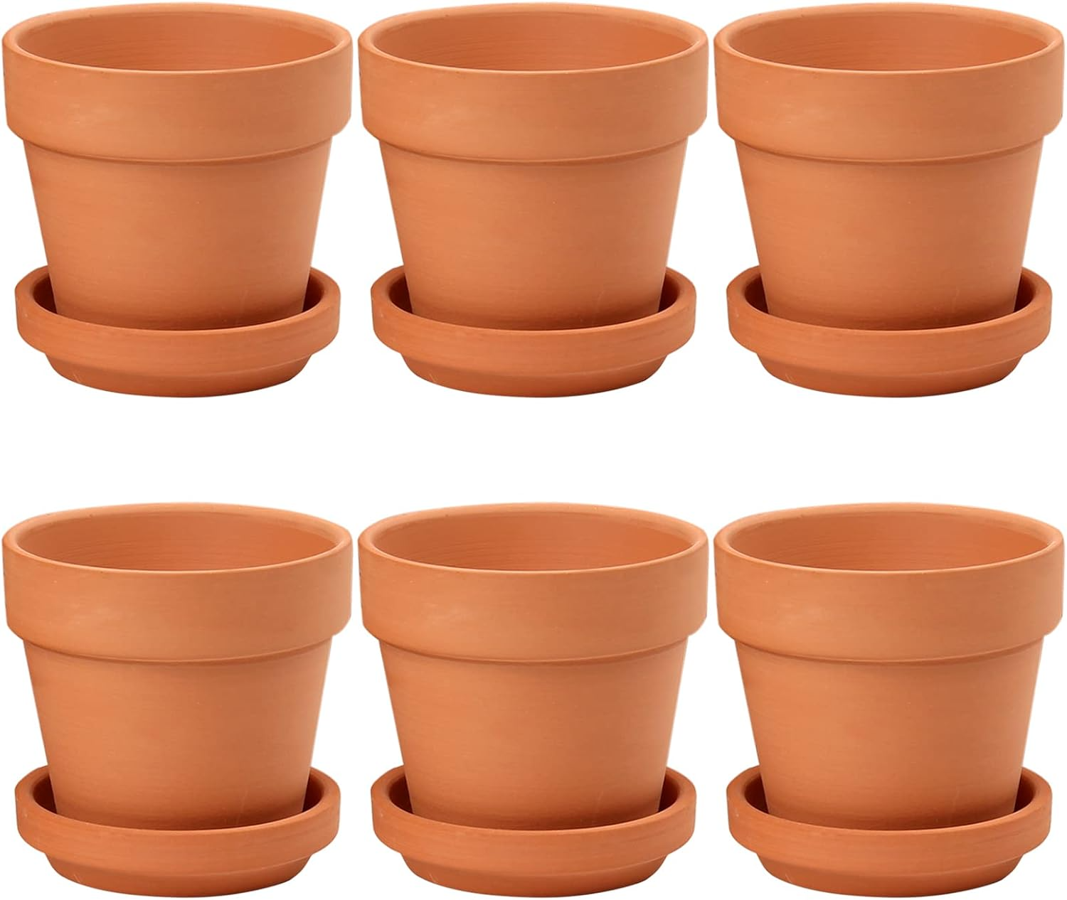 Mini doniczki z terakoty – zestaw 6 szt., 8x8 cm, z podstawką i otworem drenażowym
