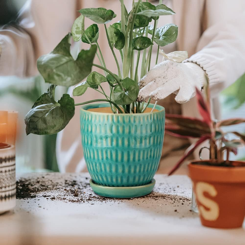 Ceramiczne doniczki okrągłe – zestaw 3 szt., średnica 11,2 cm, z drenażem i spodkiem