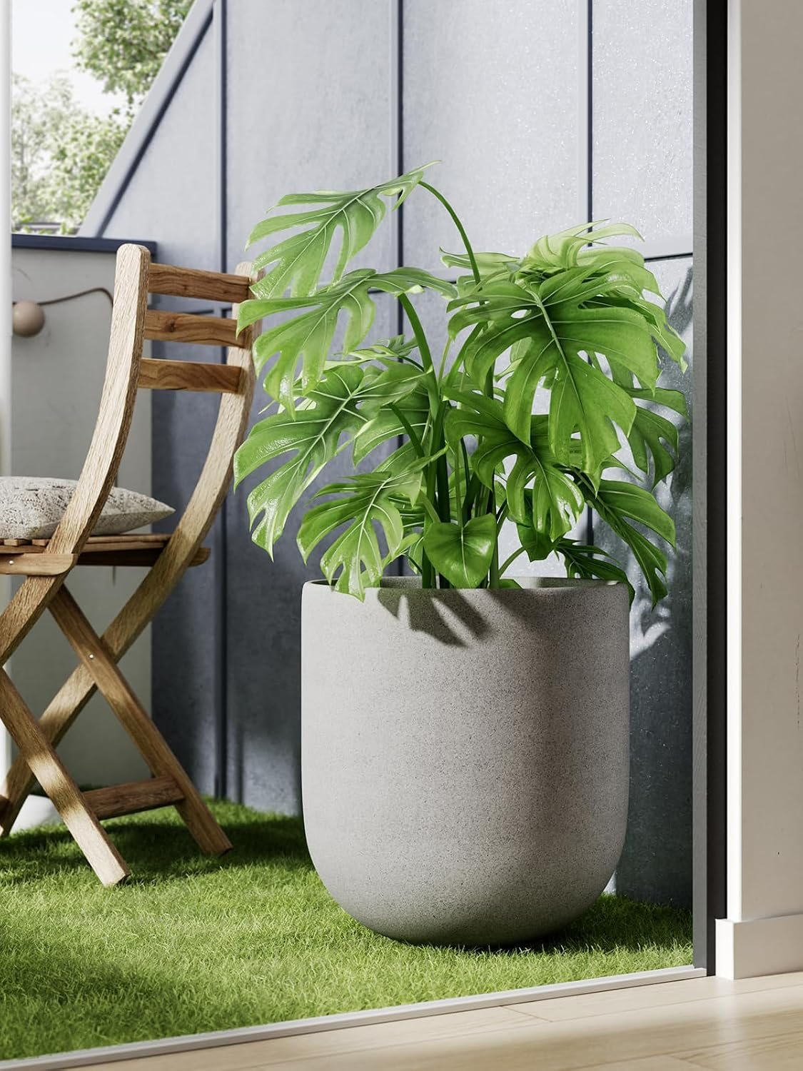 Ceramiczna doniczka cylindryczna 30 cm – z drenażem, do domu i na zewnątrz, neutralna szarość