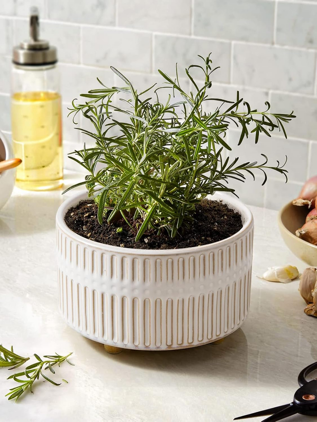 Ceramiczne doniczki 16,5+20 cm – zestaw 2 szt., z drenażem, zaokrąglony design, reaktywna biel