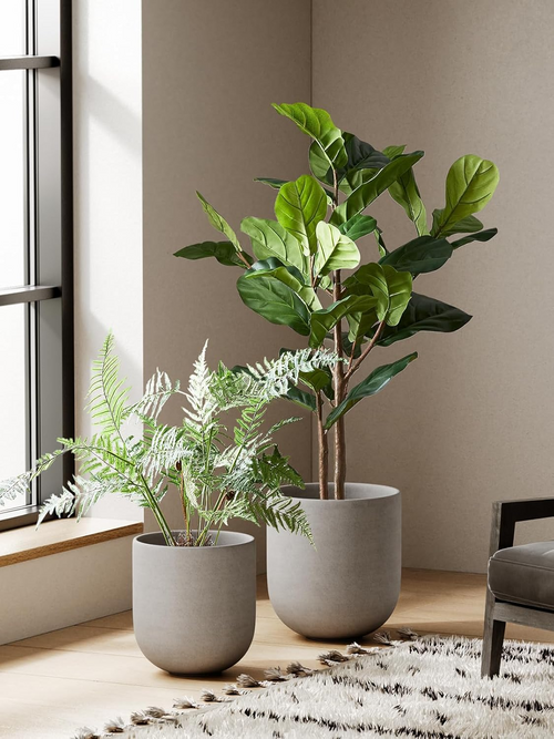 Ceramiczna doniczka cylindryczna 30 cm – z drenażem, do domu i na zewnątrz, neutralna szarość