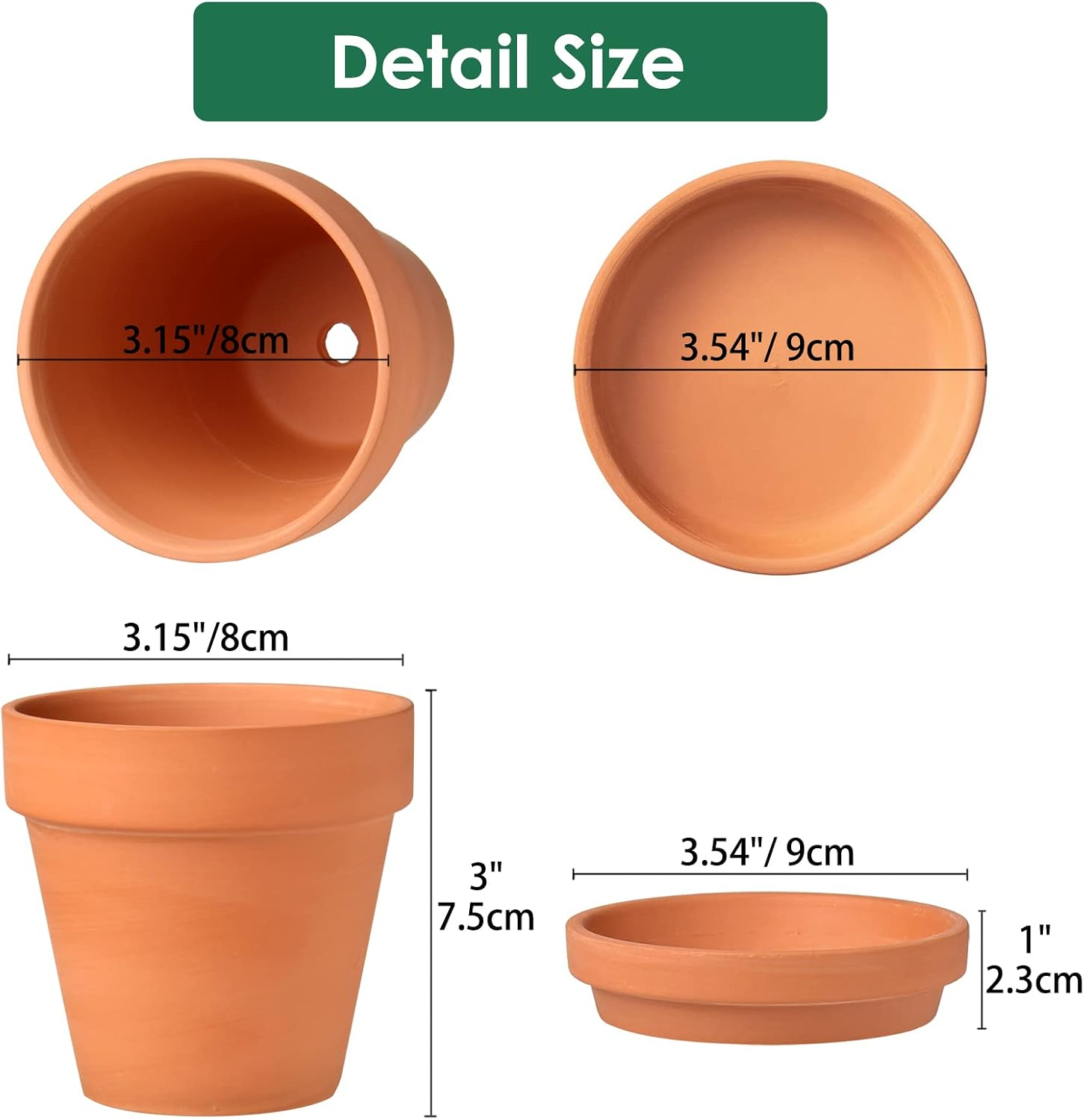 Mini doniczki z terakoty – zestaw 6 szt., 8x8 cm, z podstawką i otworem drenażowym