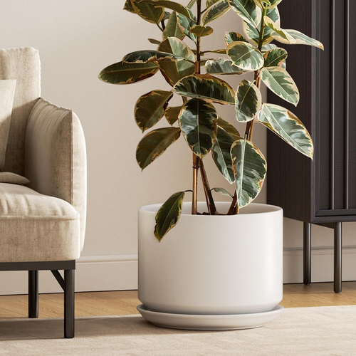 Ceramiczna doniczka 30 cm – z drenażem i podstawką, minimalistyczny design, biała