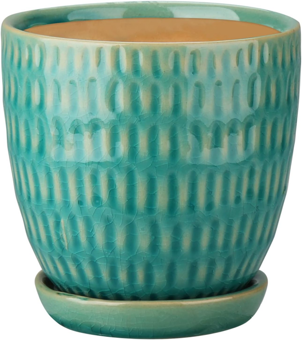 Ceramiczne doniczki okrągłe – zestaw 3 szt., średnica 11,2 cm, z drenażem i spodkiem