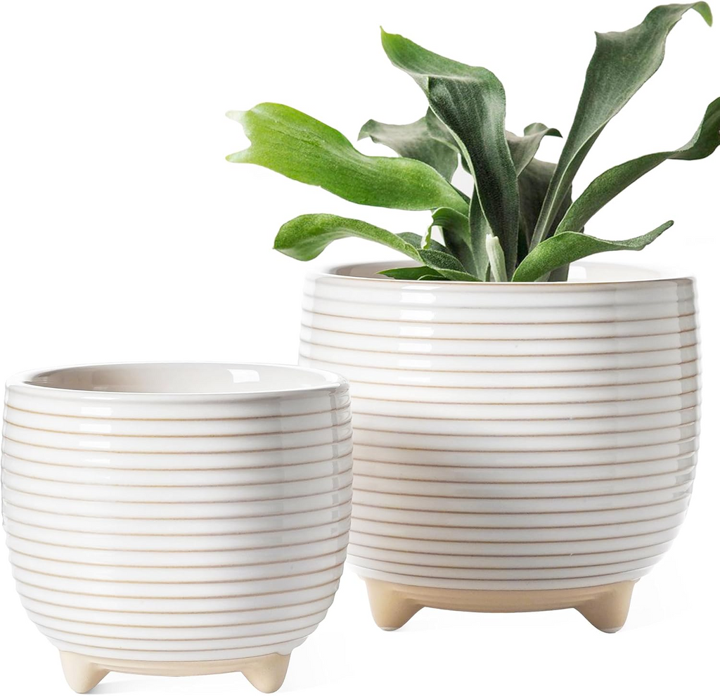 Ceramiczne doniczki na nóżkach – zestaw 2 szt., 12,5+16 cm, z drenażem, mglisty szary