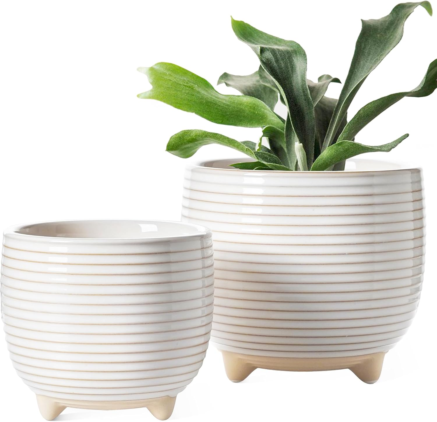 Ceramiczne doniczki na nóżkach – zestaw 2 szt., 12,5+16 cm, z drenażem, mglisty szary