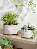 Ceramiczne doniczki 16,5+20 cm – zestaw 2 szt., z drenażem, zaokrąglony design, reaktywna biel