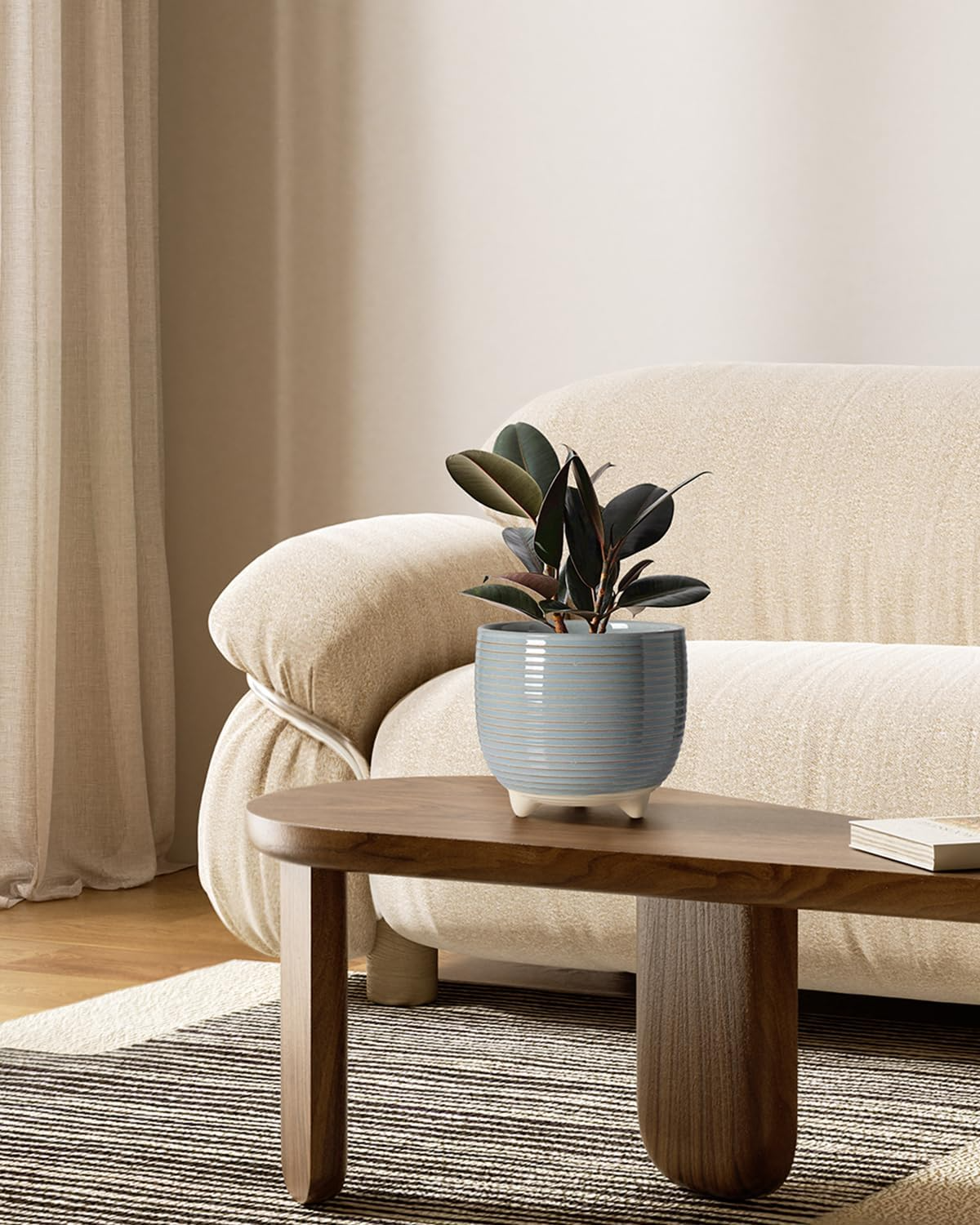 Ceramiczne doniczki na nóżkach – zestaw 2 szt., 12,5+16 cm, z drenażem, mglisty szary