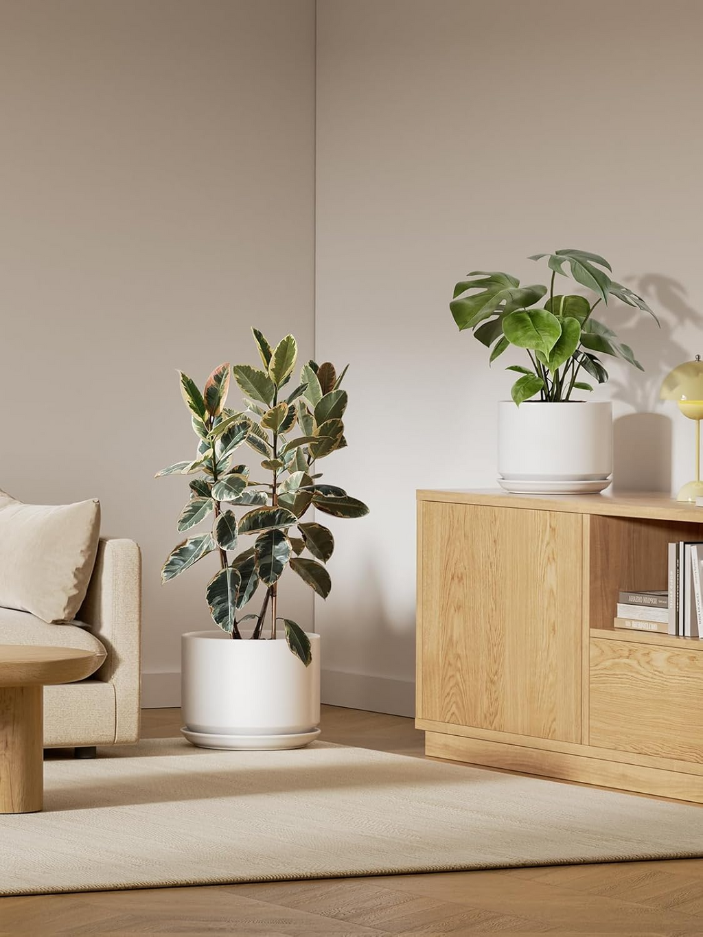 Ceramiczna doniczka 30 cm – z drenażem i podstawką, minimalistyczny design, biała